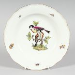 A GOOD MEISSEN CIRCULAR PLATE painted with birds Cross swords mark in blue. 9.5ins diameter.