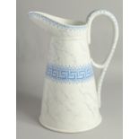 A LARGE LUNEVILLE POTTERY JUG with blue pattern. 15ins high.