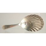 A GEORGE III SILVER SHELL BOWL CADDY SPOON. London 1785.