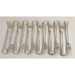 A SET OF 12 IRISH SILVER SHELL PATTERN DESSERT FORKS. Dublin 1775. Maker M. K.