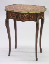 A GOOD 19TH CENTURY FRENCH ROSEWOOD AND MARQUETRY INLAID TABLE with shaped top, single drawer, on