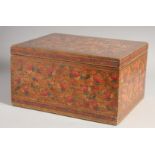 A VERY FINE MID-19TH CENTURY ANGLO-INDIAN KASHMIRI PAINTED, GILDED, AND LACQUERED BOX, depicting