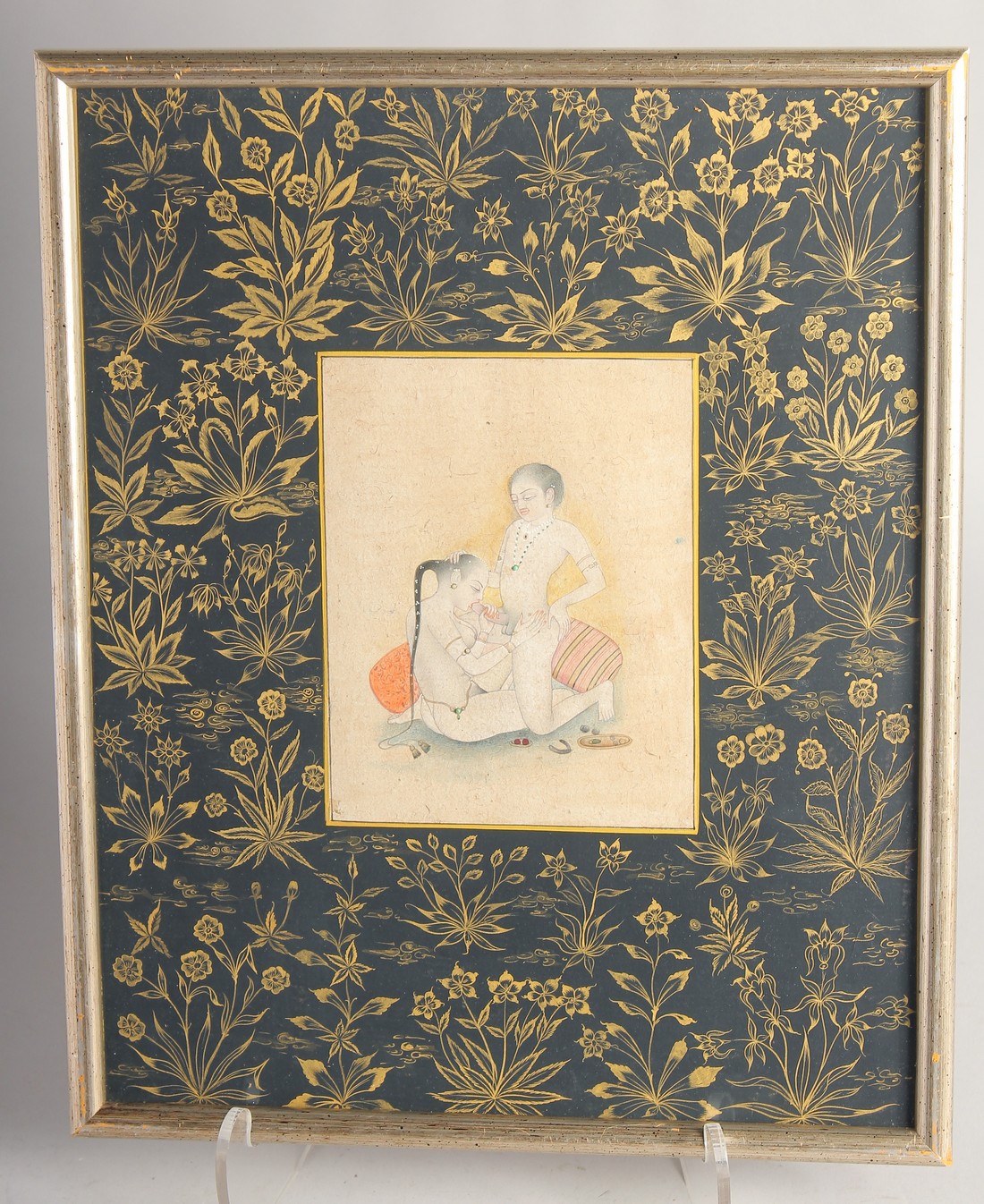 A FINE QUALITY 19TH CENTURY MUGHAL INDIAN EROTIC PAINTING, depicting an intimate male and female, - Image 2 of 3