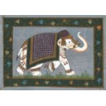 TWO INDIAN PAINTINGS ON SILK, depicting elephants, images 23cm x 32cm.