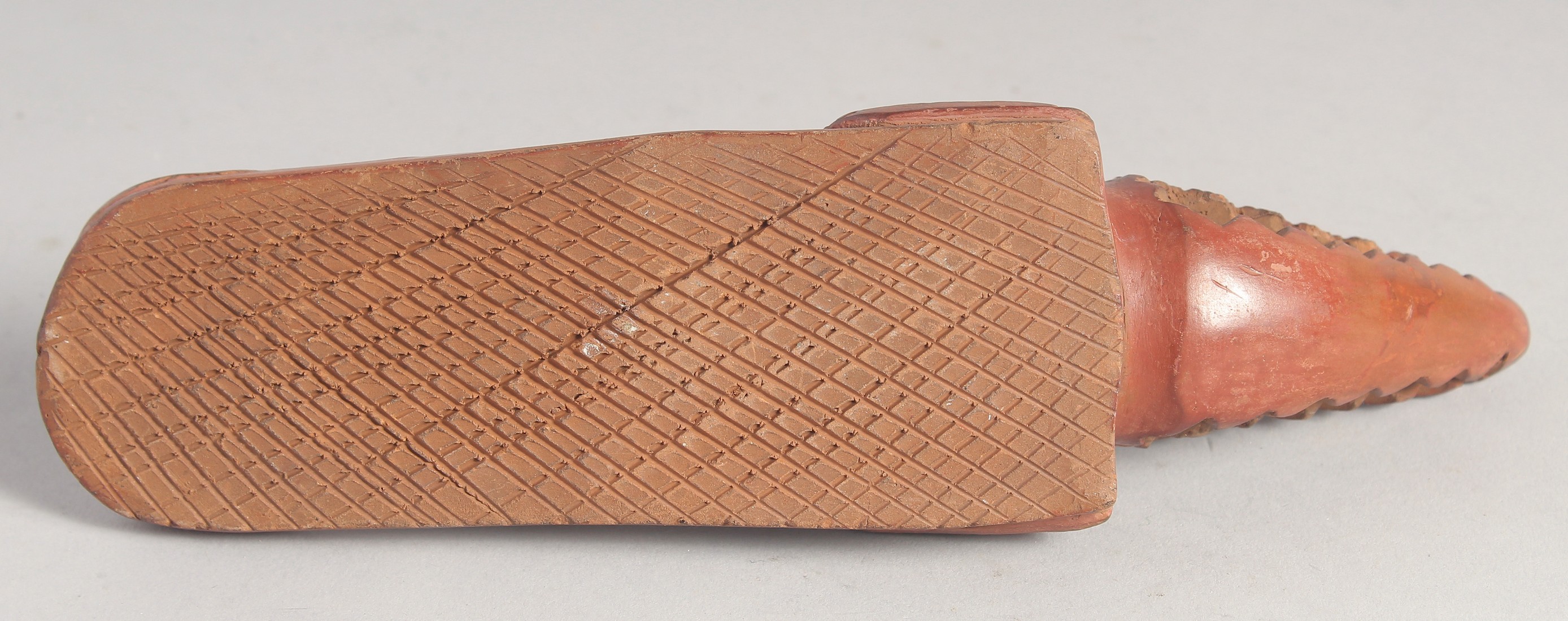 TWO 19TH CENTURY OTTOMAN EGYPTIAN TOPHANE CLAY CROCODILE FOOT SCRUBBERS. 22cm and 19cm - Image 5 of 8