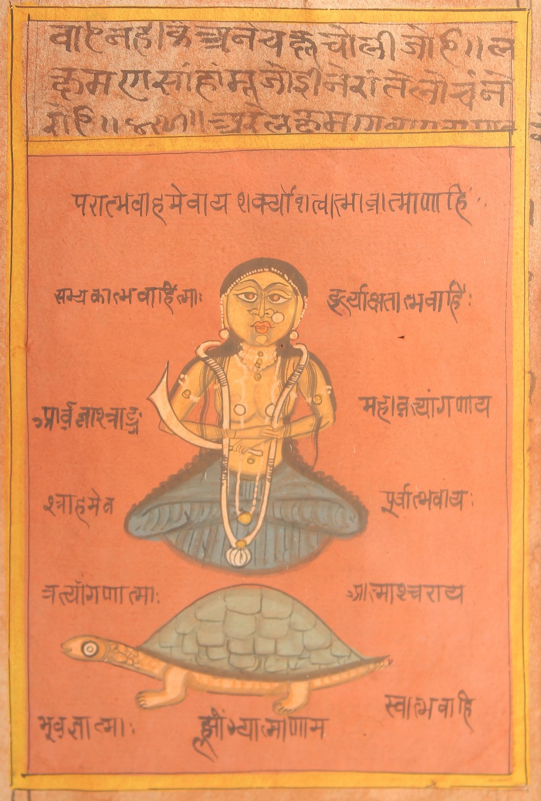 A 19TH CENTURY INDIAN ODISHA PAINTING OF A TANTRIC DEVI, with Devanagari inscriptions, framed and