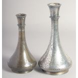 TWO 19TH CENTURY INDIAN BIDRI VASES. 23cm and 19cm high