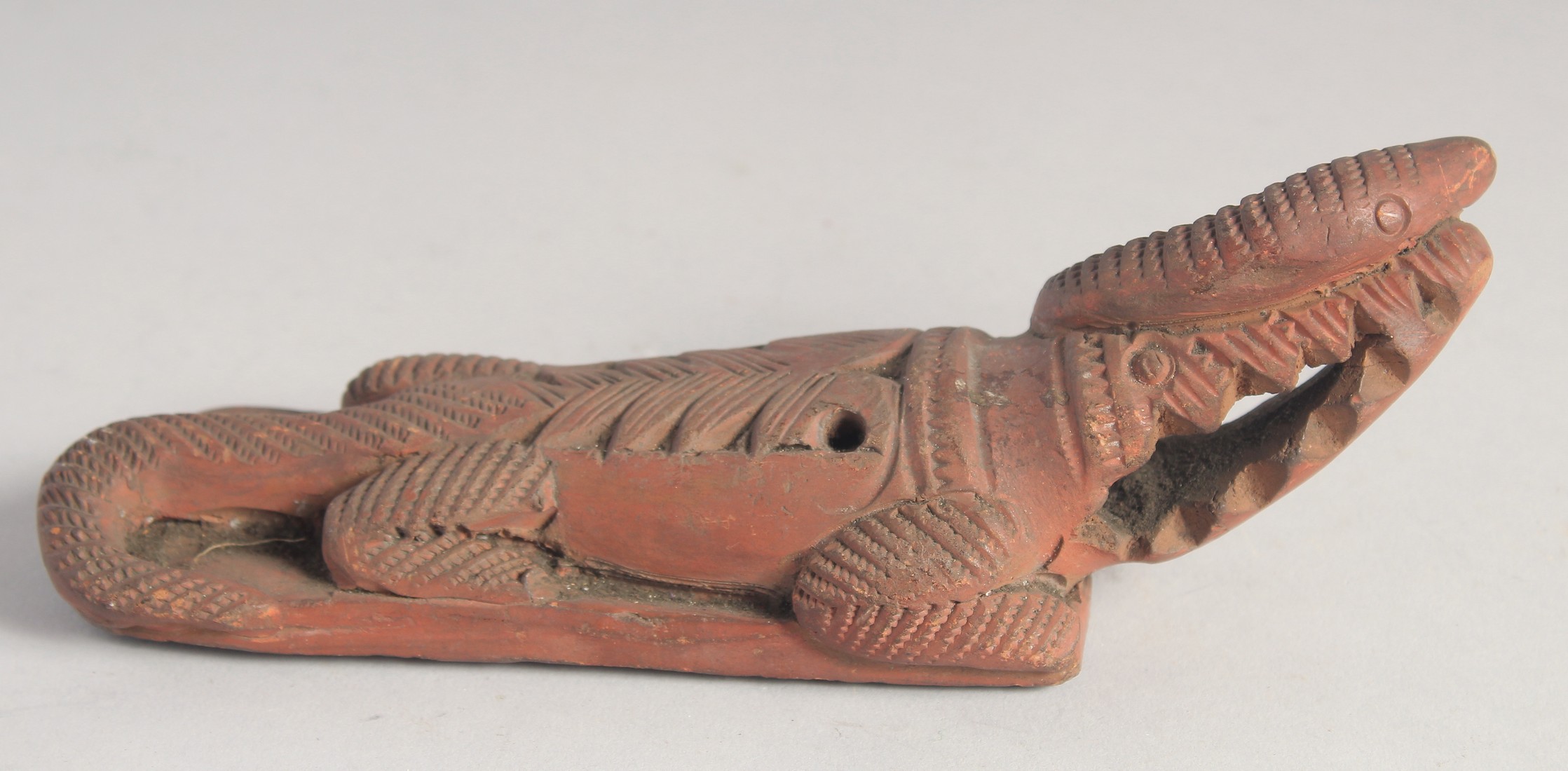 TWO 19TH CENTURY OTTOMAN EGYPTIAN TOPHANE CLAY CROCODILE FOOT SCRUBBERS. 22cm and 19cm - Image 6 of 8