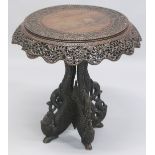 A 19TH CENTURY ANGLO-INDIAN CARVED HARDWOOD CIRCULAR CENTRE TABLE, with finely carved and pierced