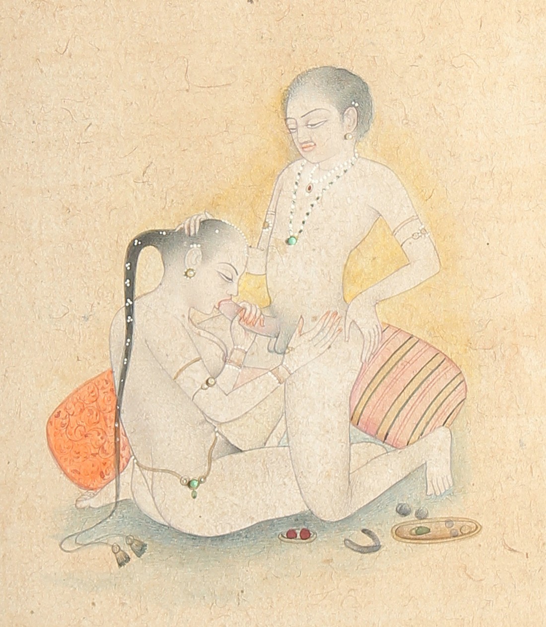 A FINE QUALITY 19TH CENTURY MUGHAL INDIAN EROTIC PAINTING, depicting an intimate male and female,