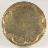 A FINE, LARGE 19TH CENTURY PERSIAN QAJAR ENGRAVED BRASS TRAY, the centre engraved with portrait
