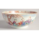 A CHINESE MANDARIN FAMILLE ROSE PORCELAIN BOWL, painted with panels of figures in an outdoor