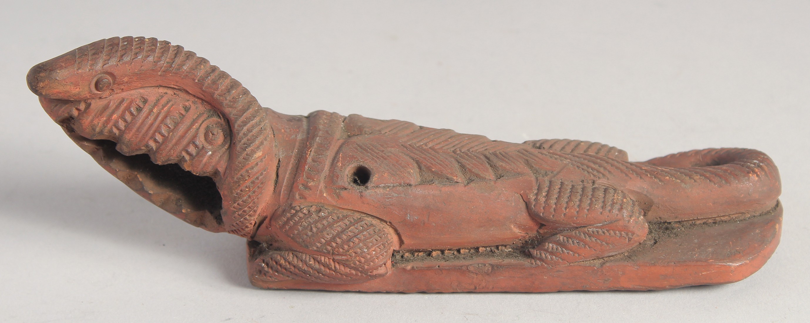 TWO 19TH CENTURY OTTOMAN EGYPTIAN TOPHANE CLAY CROCODILE FOOT SCRUBBERS. 22cm and 19cm - Image 7 of 8