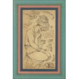 A LATE SAFAVID MINIATURE PAINTING ON PAPER, of a kneeling figure wearing a turban, image 18cm x