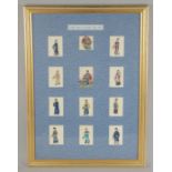 A FRAMED SET OF TWELVE PAINTINGS OF VARIOUS FIGURES ON RICE PAPER, 76.6cm x 56cm.