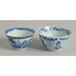 TWO CHINESE KANGXI BLUE AND WHITE PORCELAIN TEACUPS, 7cm and 6.5cm, (2).