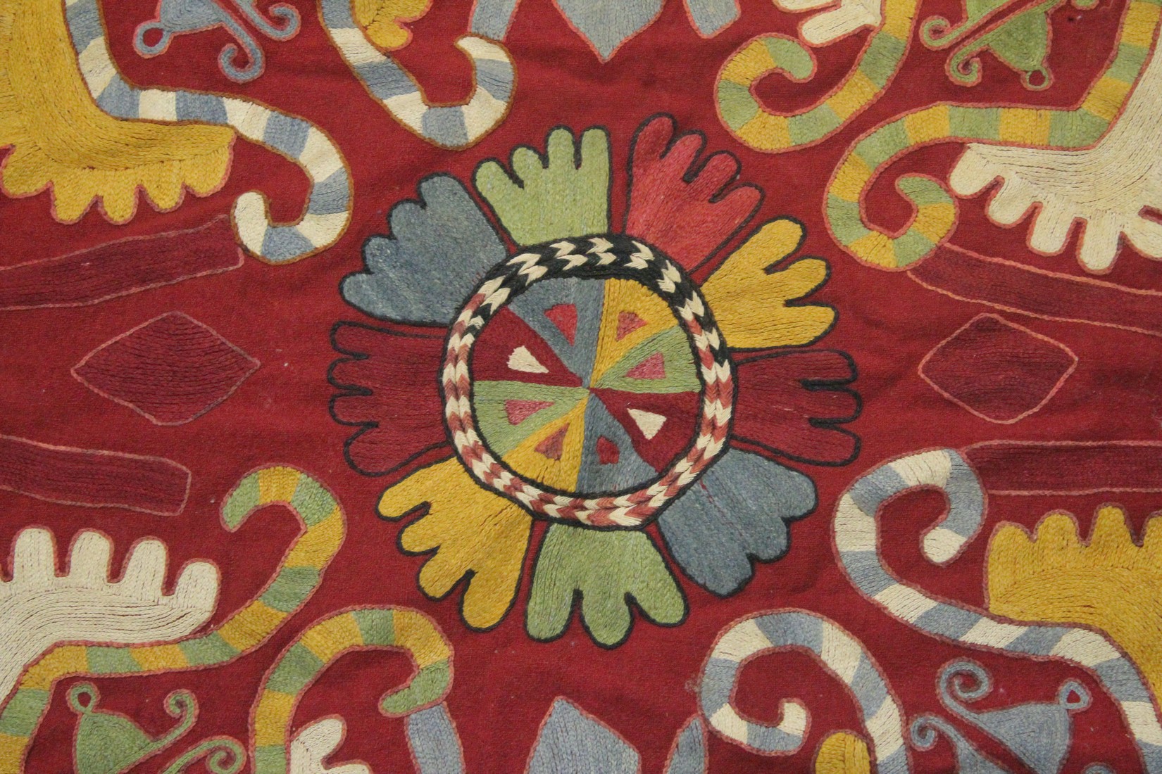 AN UZBEK SUZANI EMBROIDERED TEXTILE, 85cm x 80cm. - Image 2 of 4