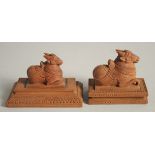 TWO INDIAN CARVED WOOD FIGURES.