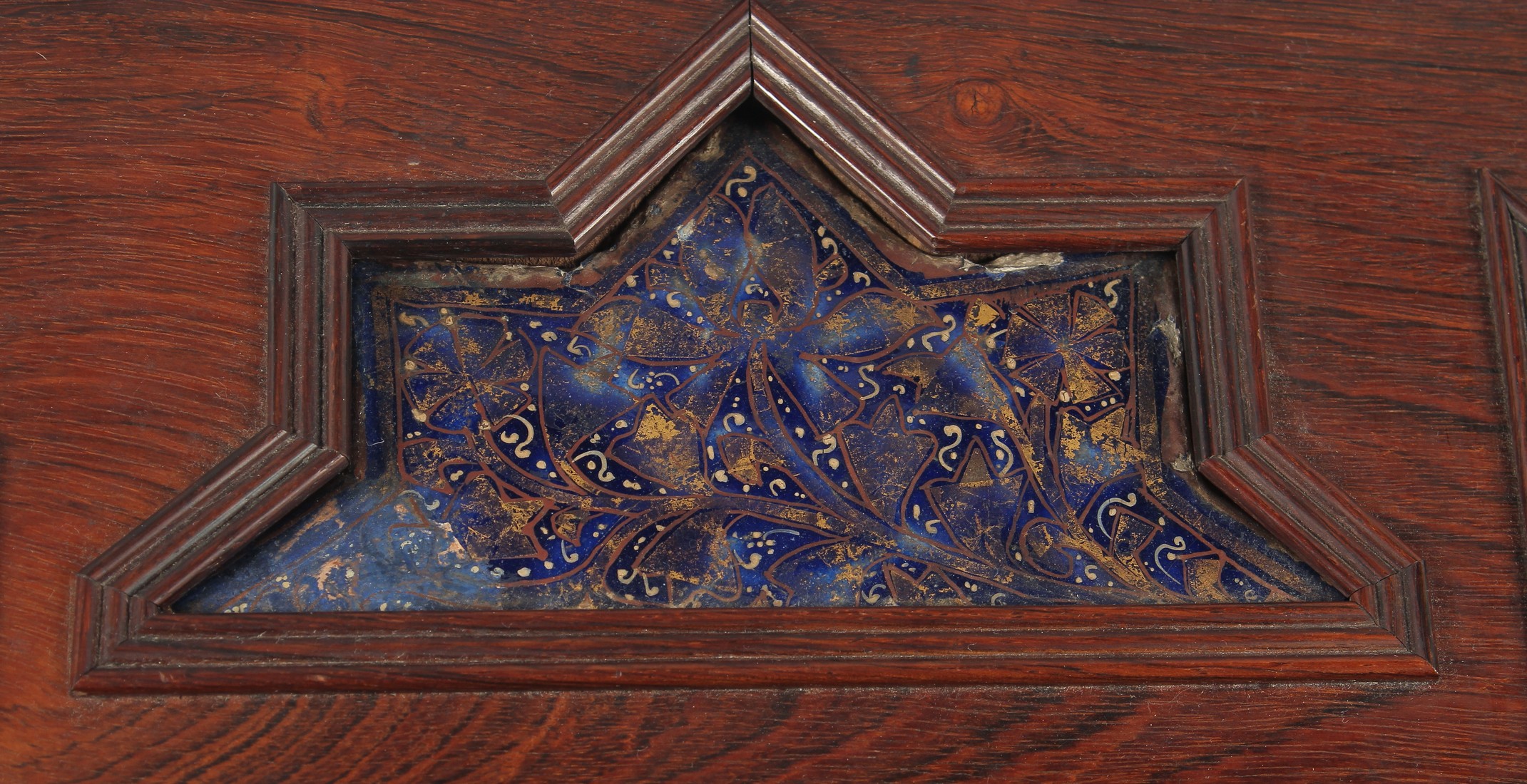 FOUR 12TH/13TH CENTURY PERSIAN LAJVARDINA AND KASHAN LUSTRE POTTERY TILES, united in a wooden frame, - Image 3 of 6