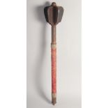 AN OTTOMAN IRON MACE, with red cotton cloth grip. 57.5cm long