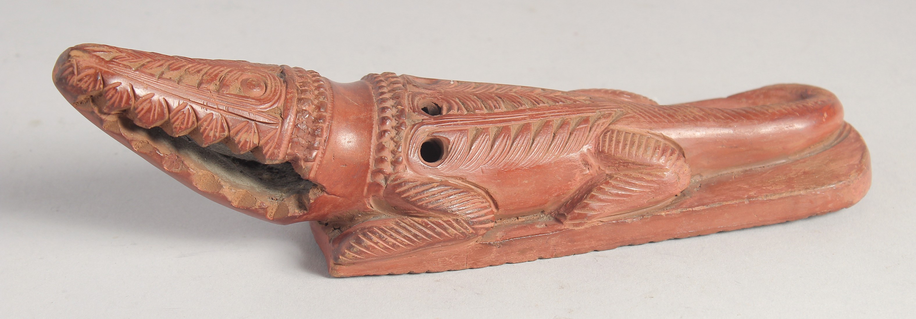 TWO 19TH CENTURY OTTOMAN EGYPTIAN TOPHANE CLAY CROCODILE FOOT SCRUBBERS. 22cm and 19cm - Image 2 of 8