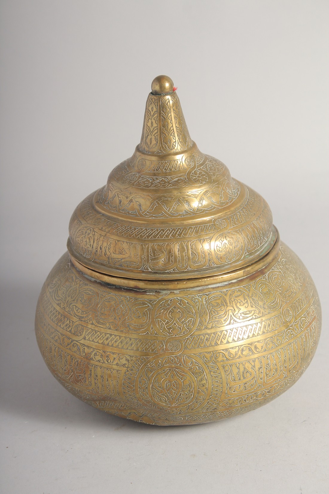 A 19TH CENTURY BLACK ENAMELLED BRASS CALLIGRAPHIC VASE. 21cm high, together with AN ISLAMIC ENGRAVED - Image 2 of 9