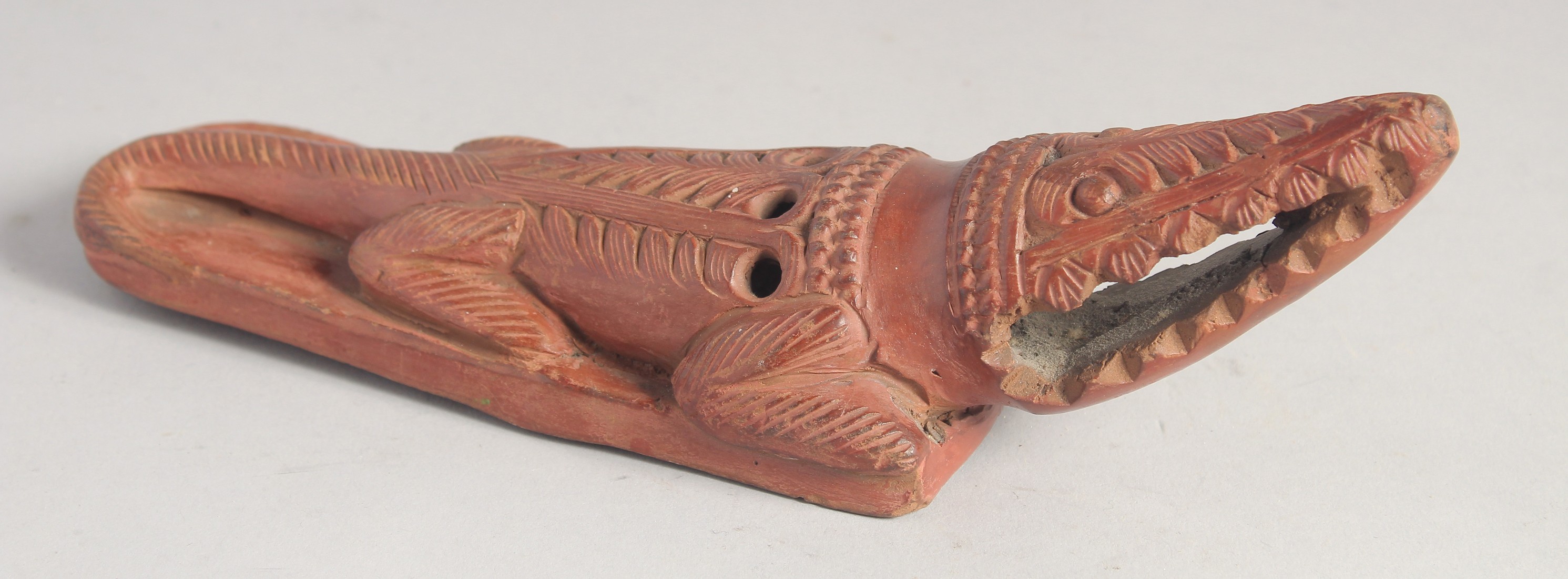 TWO 19TH CENTURY OTTOMAN EGYPTIAN TOPHANE CLAY CROCODILE FOOT SCRUBBERS. 22cm and 19cm - Image 3 of 8