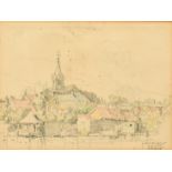 Johan Briede (1885-1980) Dutch, 'Nightevecht, 5/9/1941', a view of a Dutch village, mixed media,