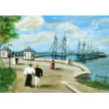 George Davis (20th Century) a pair of miniature paintings of Sea View Pier, Isle of Wight, 1.75" x