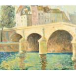 Attributed to Norman Lloyd, bridge over the Seine in Paris, oil on board, signed with initials,