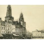 A. J. Finberg, an etching of Calais, signed and dedicated to the Prior of Orpington, 8" x 9.75",