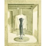 David Tindle (b. 1932), a mannequin and easel in an interior, colour etching, signed in pencil and
