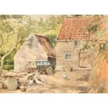 Arthur Royce Bradbury (1892-1977), 'Petit Dixcart Farm, Sark', chickens in a farmyard,