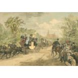 After Schell and Hogan, 'Coaching in New York, A Drive Through Central Park', hand coloured print,