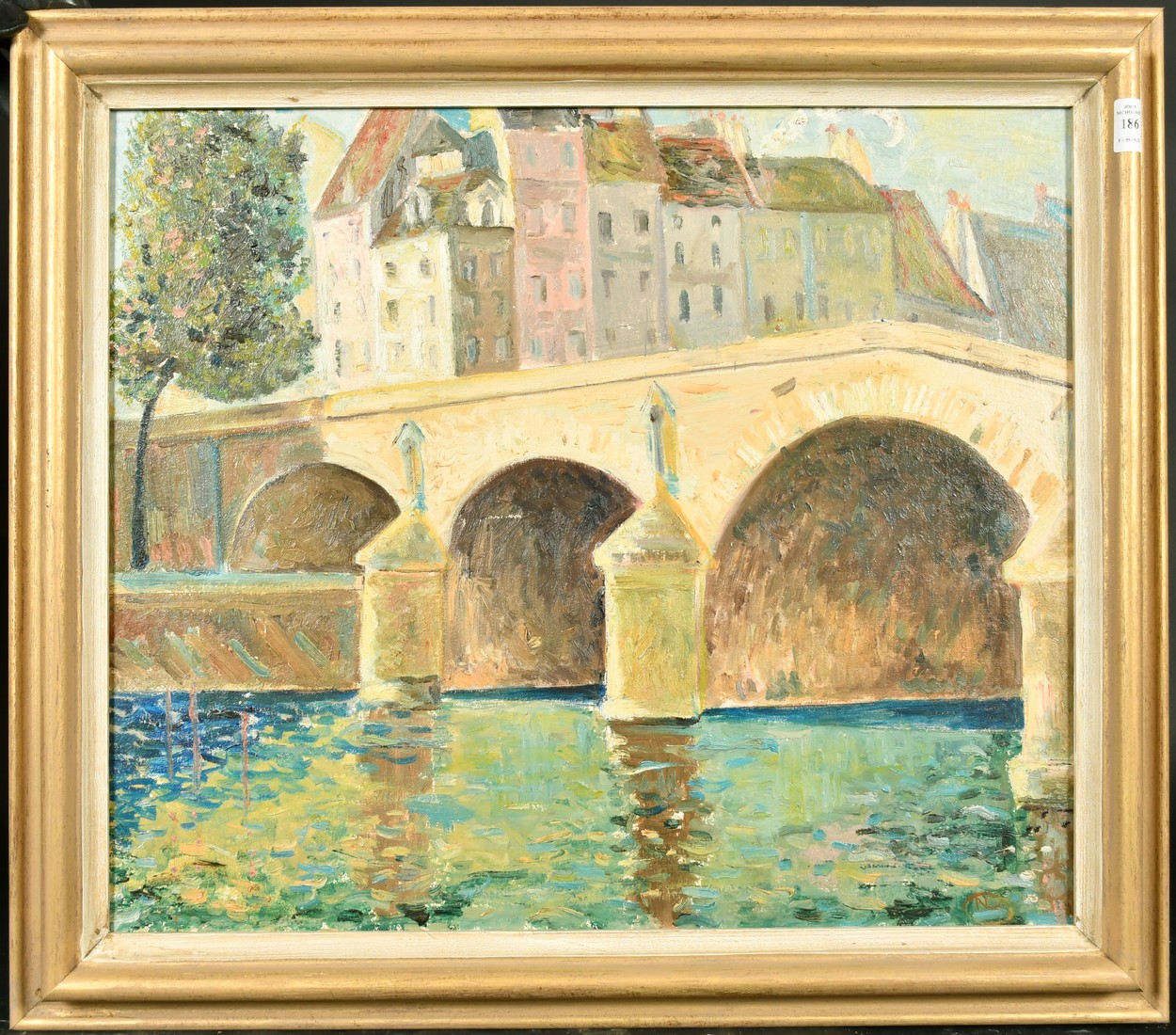 Attributed to Norman Lloyd, bridge over the Seine in Paris, oil on board, signed with initials, - Image 2 of 4