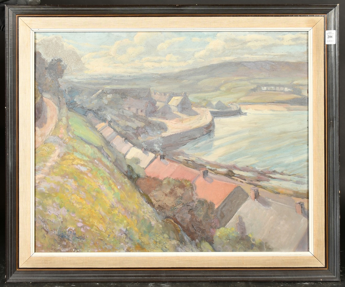 Odell, 20th Century, Possibly Irish, a view of a harbour town, oil on board, 20" x 24" (50 x 61cm). - Image 2 of 4