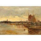 George Charles Haite (1855-1924) British, a harbour sketch, oil on board, signed and indistinctly