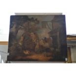 After George Morland "Figures Outside an Inn" oil on canvas, unframed.