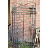 A pair of wrought iron gates, maximum size each 260cms high x 100cms wide excluding hinge brackets.