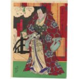 YOSHITAKI UTAGAWA (1841-1899), IKKEI SHOSAI (act. 1870s): Kabuki actors and caricature, six late