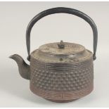 A LARGE 19TH CENTURY JAPANESE CAST IRON TETSUBIN / KETTLE, designed with bands of raised bosses,