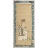 TWO CHINESE SCROLL PICTURES ON PAPER, both depicting a sage-like figure, together with another