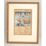 A LATE SAFAVID / EARLY QAJAR MINIATURE PAINTING ON PAPER, depicting a battle scene with panels of