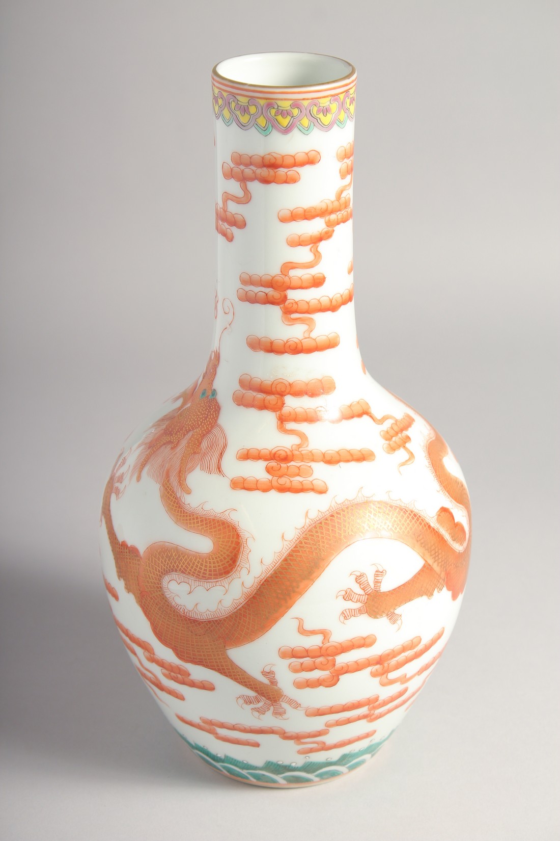 A CHINESE CORAL RED AND WHITE PORCELAIN VASE, painted with a dragon chasing the flaming pearl of - Image 4 of 7