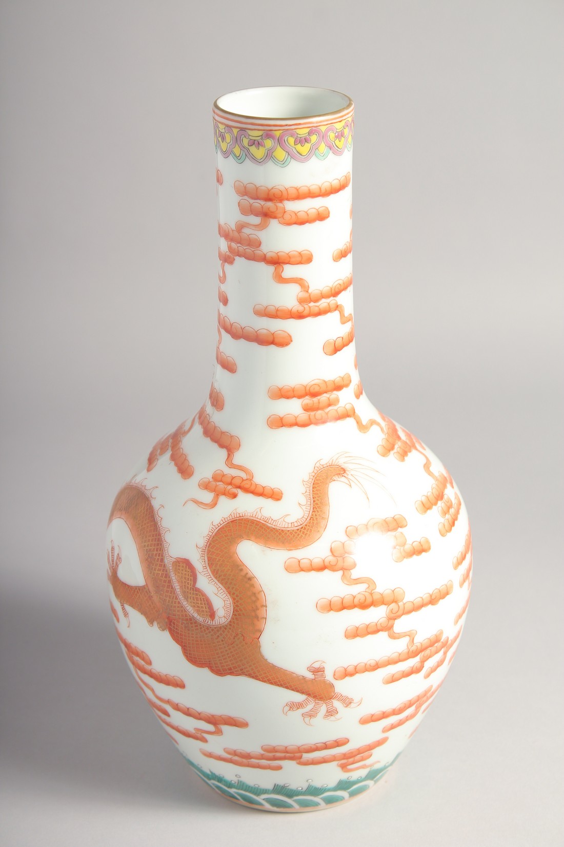 A CHINESE CORAL RED AND WHITE PORCELAIN VASE, painted with a dragon chasing the flaming pearl of - Image 3 of 7