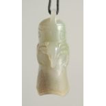 A CHINESE CARVED JADE PENDANT on string, jade 6cm.