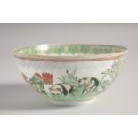 A CHINESE EGGSHELL PORCELAIN PANDA BOWL, the exterior painted with a continuous scene with pandas,