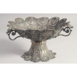 A LARGE 19TH CENTURY OTTOMAN TURKISH FILIGREE SILVER BASKET, with footed base and three bird form