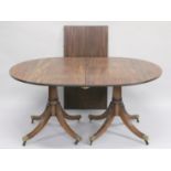 A GEORGE III DESIGN MAHOGANY TWIN PEDESTAL DINING TABLE, comprising a pair of 'D' ends, a single