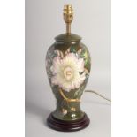 MOORCROFT GUSTAVIA AUGUSTA BALUSTER TABLE LAMP on a wooden base. 10ins high excluding electrical